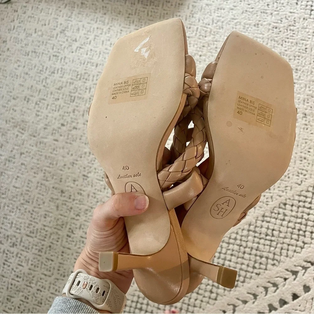 ASH Mina Bis Braided Square Toe Sandals in Skin